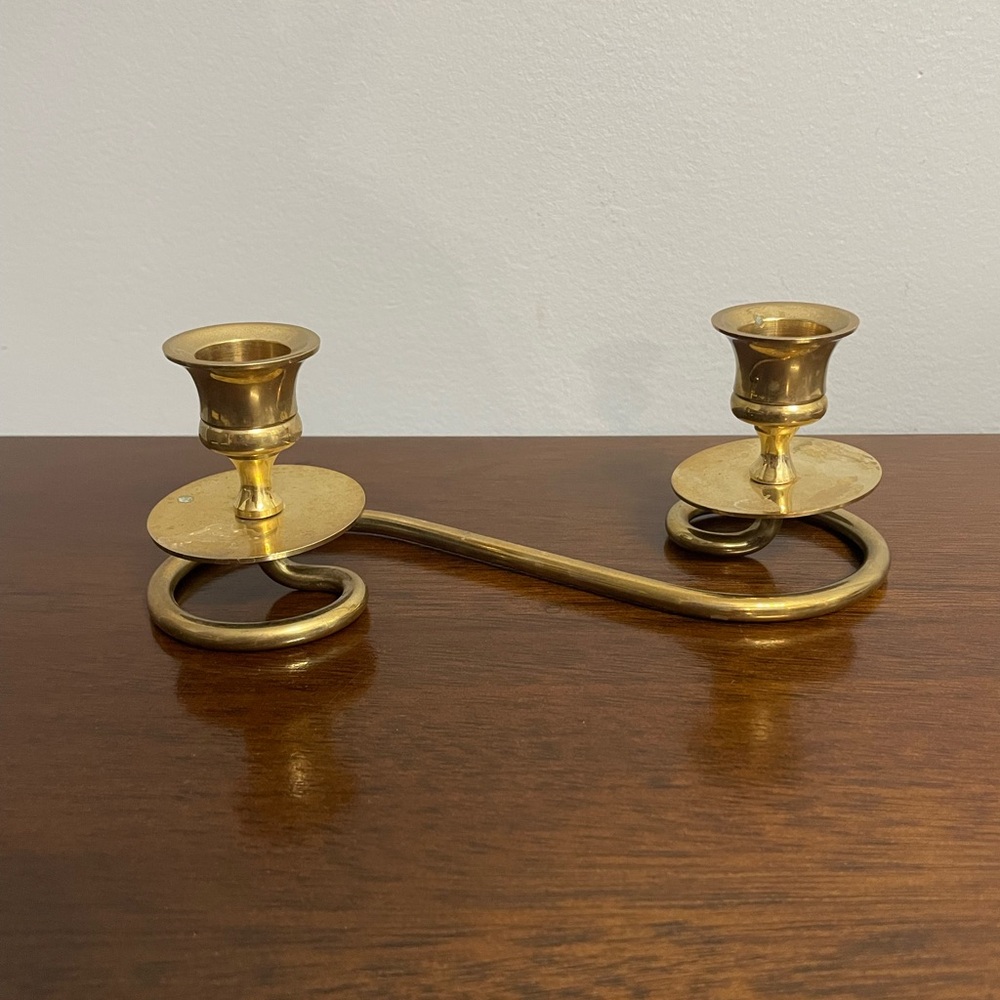 Elegant Gold Double Brass Candle Holder